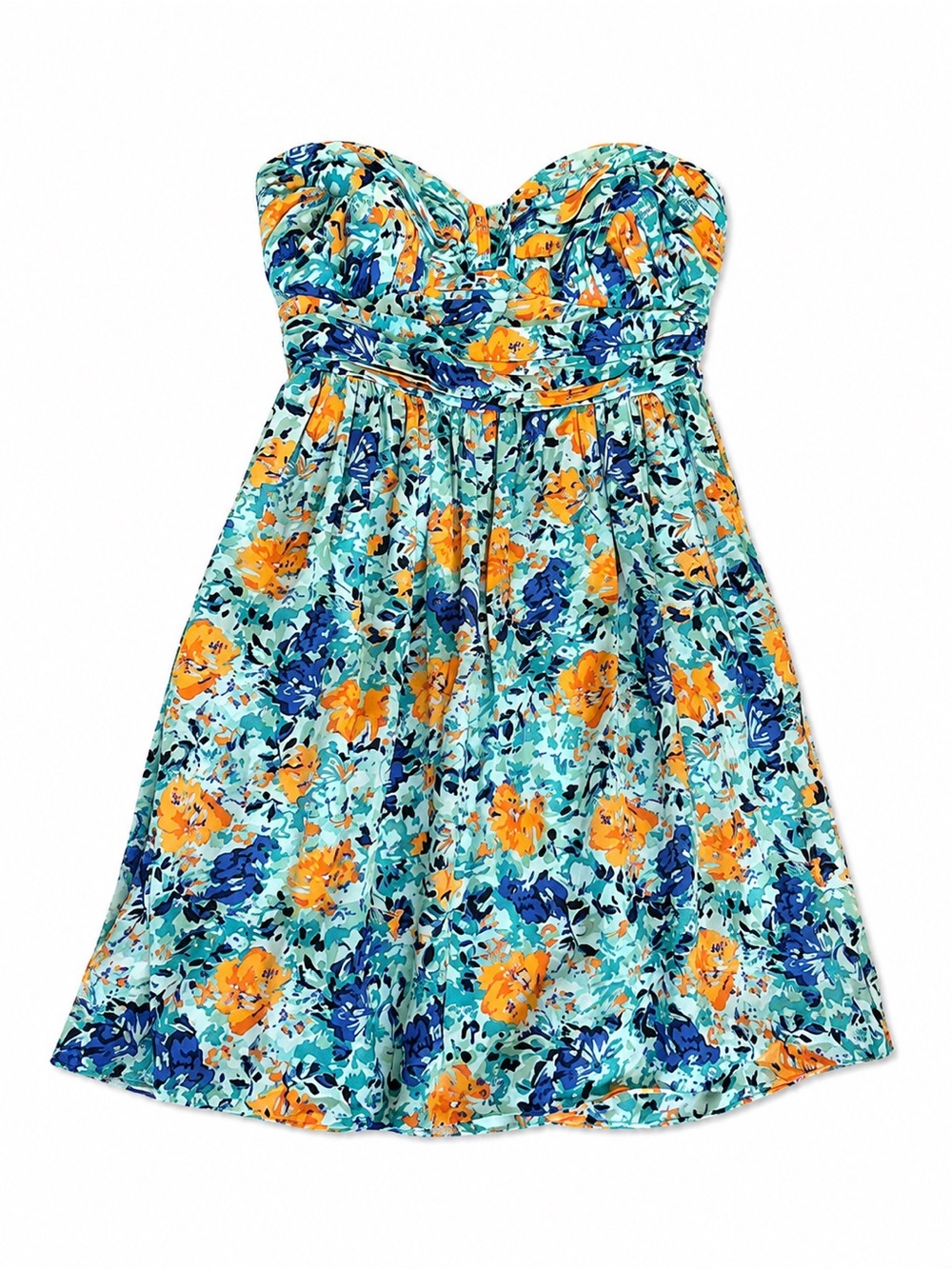 Shoshanna Strapless 100% Silk Dress Orange Blue Floral